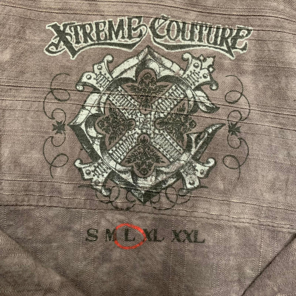 Camisa de noche de manga larga marrón con lavado ácido de Xtreme Couture para hombre, talla grande
