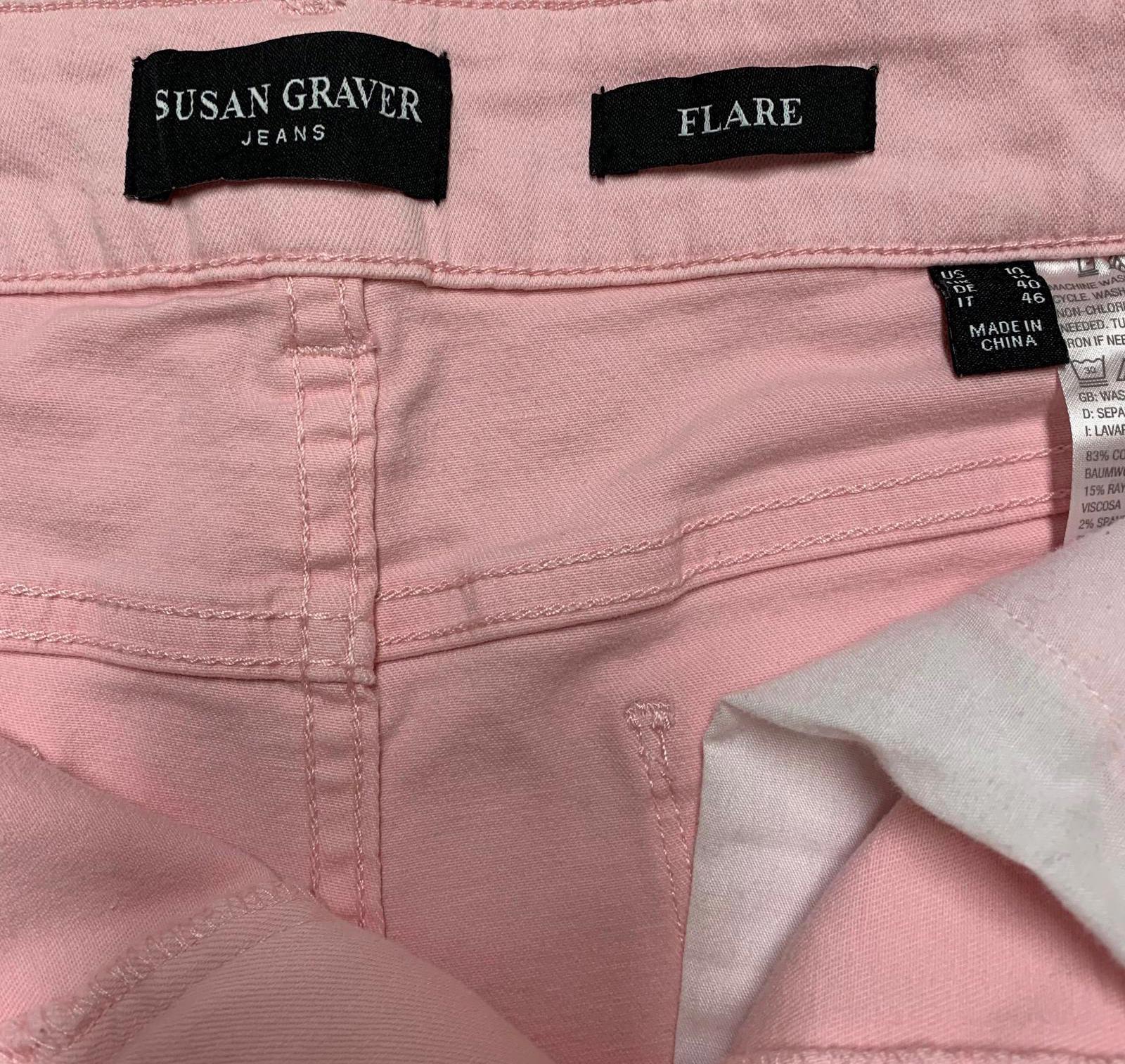 Vaqueros acampanados suaves de mezclilla rosa de Susan Graver para mujer, talla 10, 29,5 x 23 L (talla real)