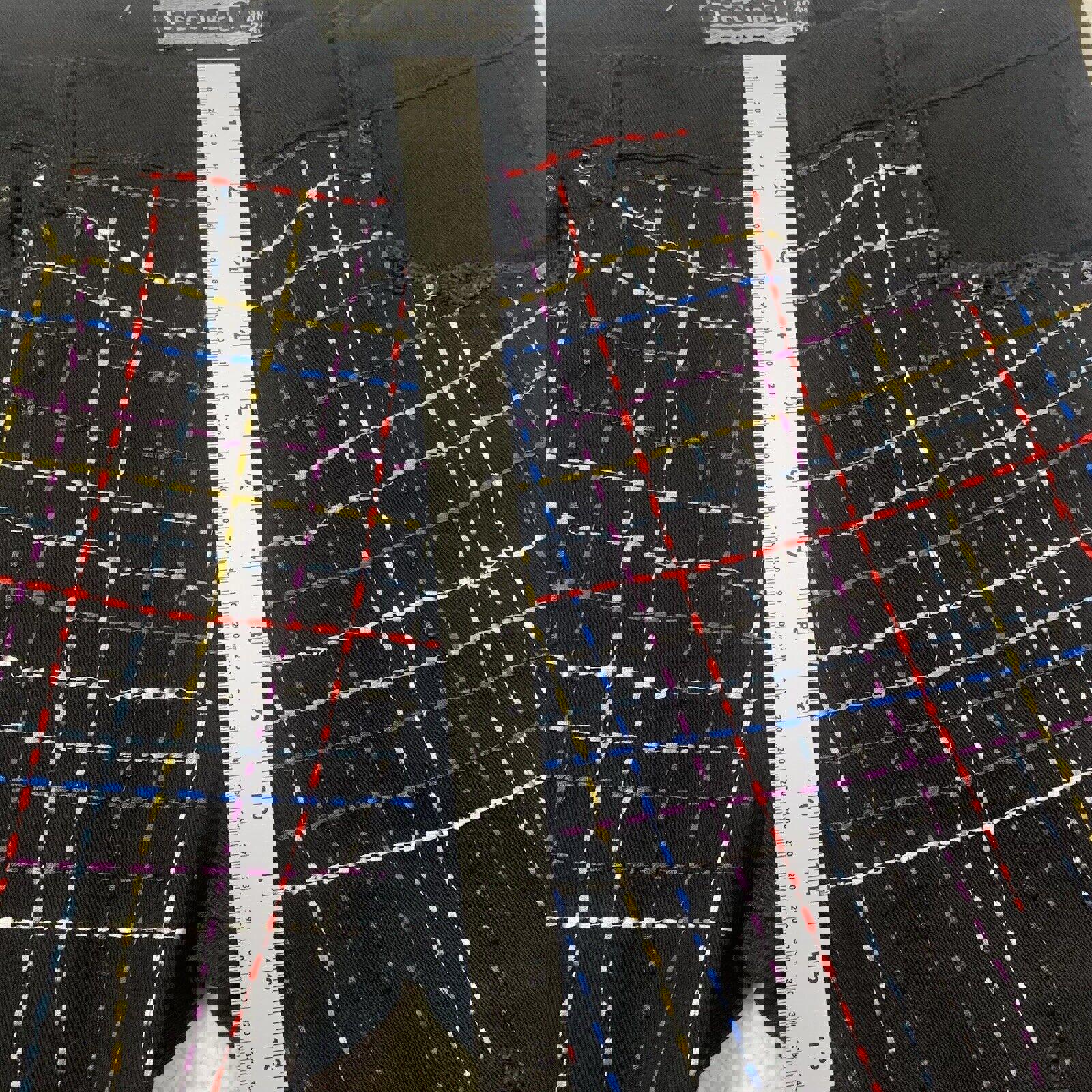 Vaqueros negros Decibel para hombre, 40 x 34, bordados al frente y deshilachados