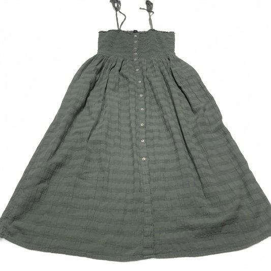 Aerie Smocked Womens Sz XS Green Midi Dress Button outside Tie Straps Sleeveless