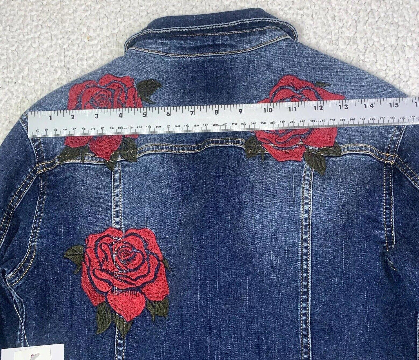 Lularoe Jaxon Jean Jacket Red Rose Sz XXS Small  Embroidery