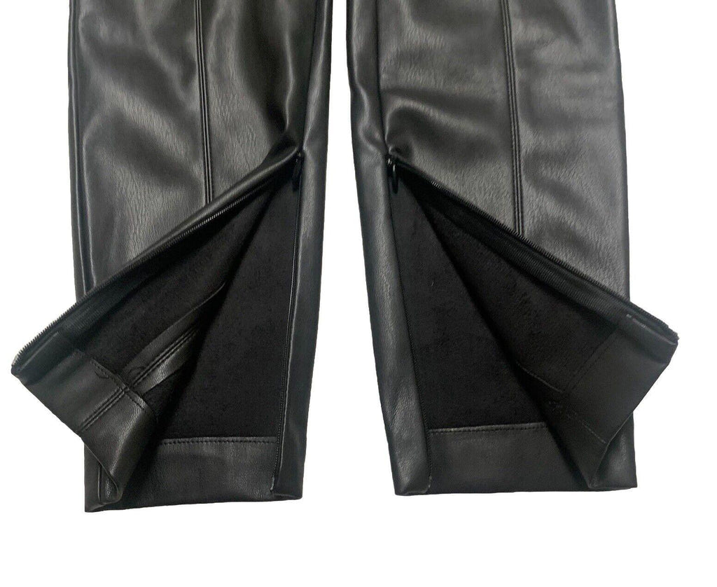 Pantalones Zara para mujer, talla pequeña, negros, de poliéster y piel sintética, hasta el tobillo