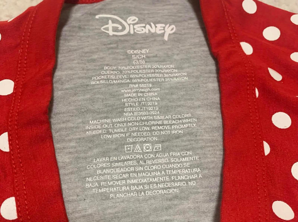 Camiseta de Minnie Mouse de Disney para niña, talla pequeña 3-5, color rojo y gris, con mangas de lunares