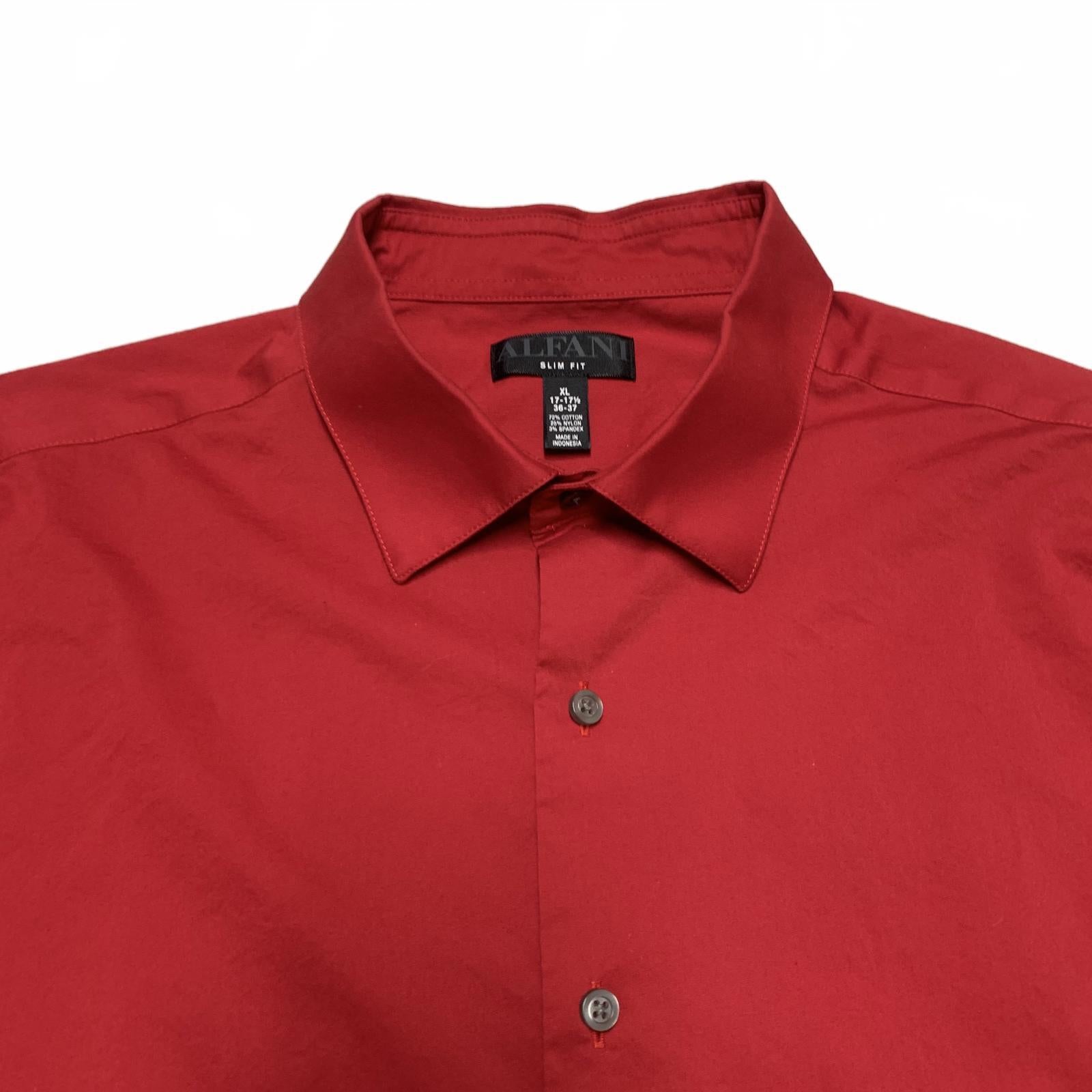 Camisa de vestir Alfani para hombre, talla XL, roja, ajustada, con botones