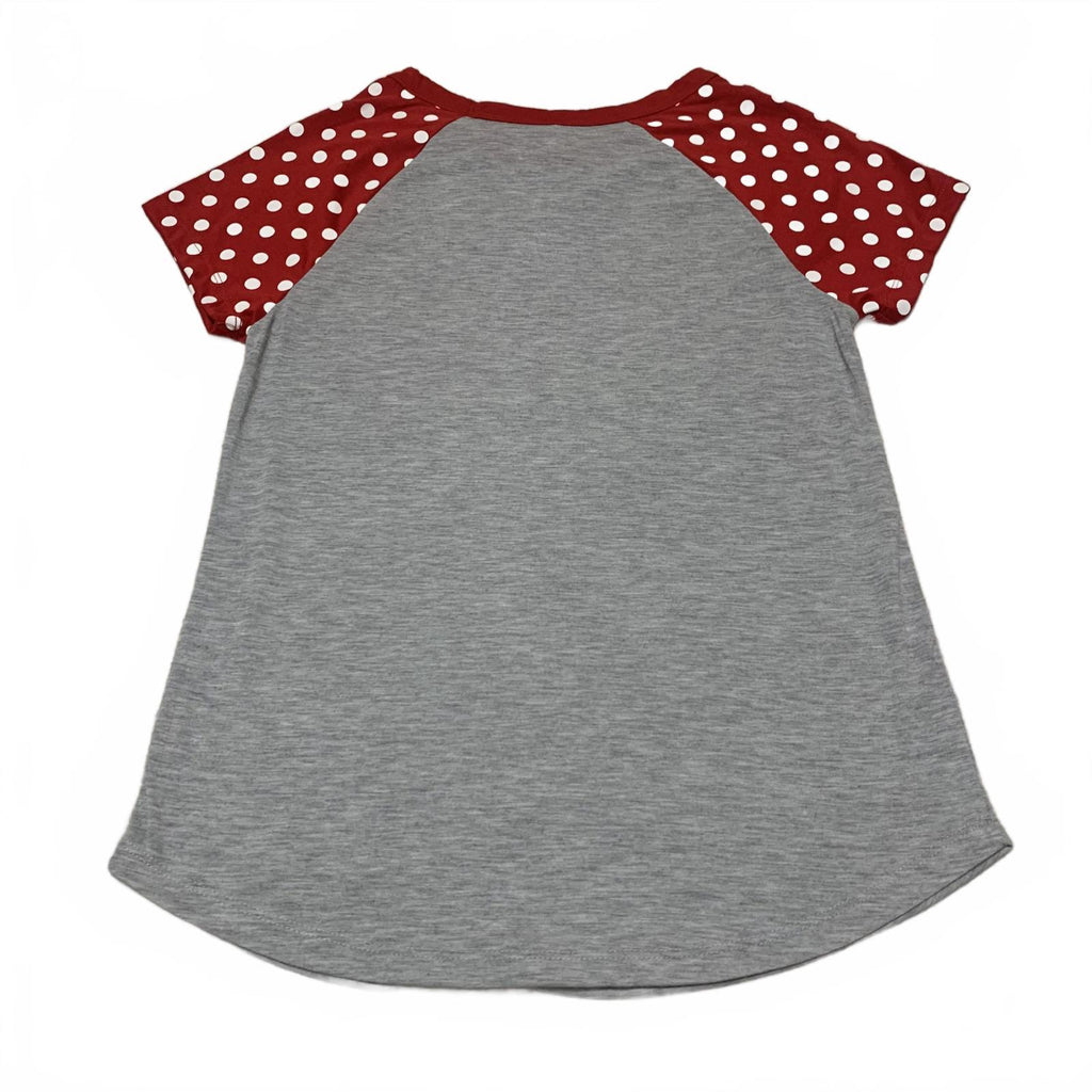 Camiseta con bolsillo de Minnie Mouse en rojo y gris para niña de Disney, talla mediana 7-9