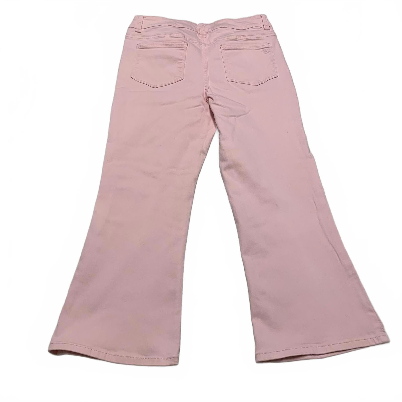Vaqueros acampanados suaves de mezclilla rosa de Susan Graver para mujer, talla 10, 29,5 x 23 L (talla real)