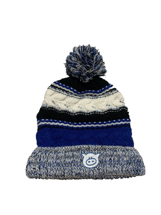 Pig Beanie Unisex Adult Black Royal Blue Striped Winter Snow Ski Hat Acrylic