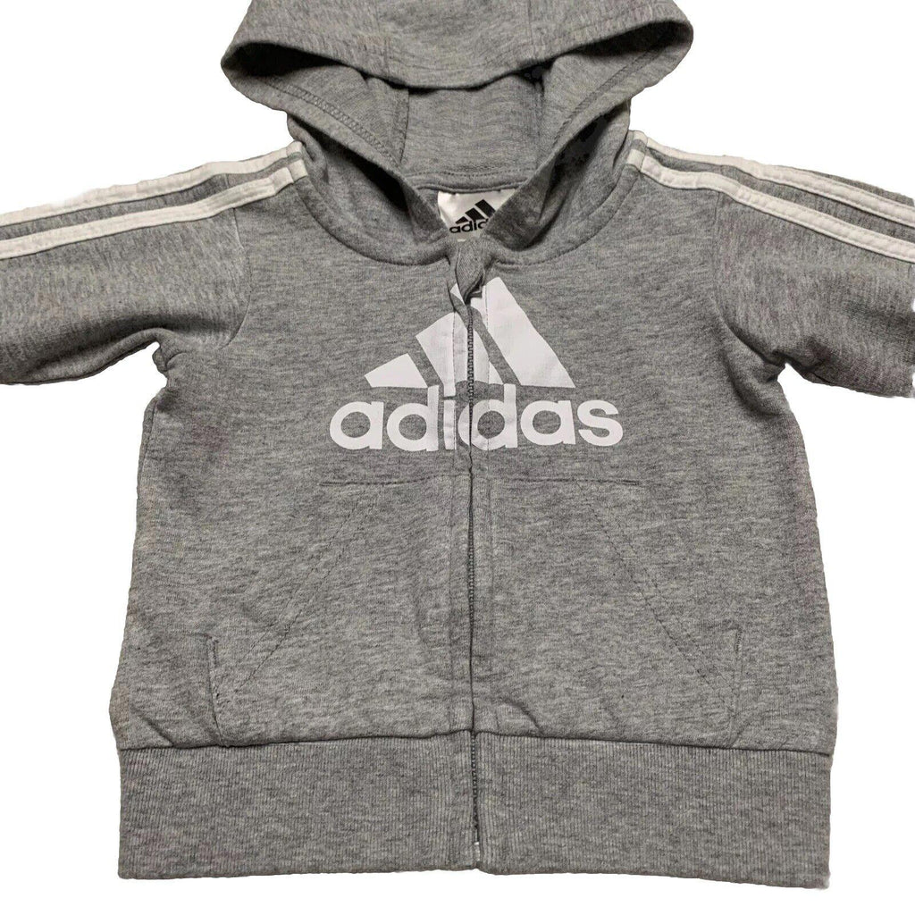 Sudadera con capucha y cremallera completa de Adidas para bebé, talla 3 meses, color gris jaspeado