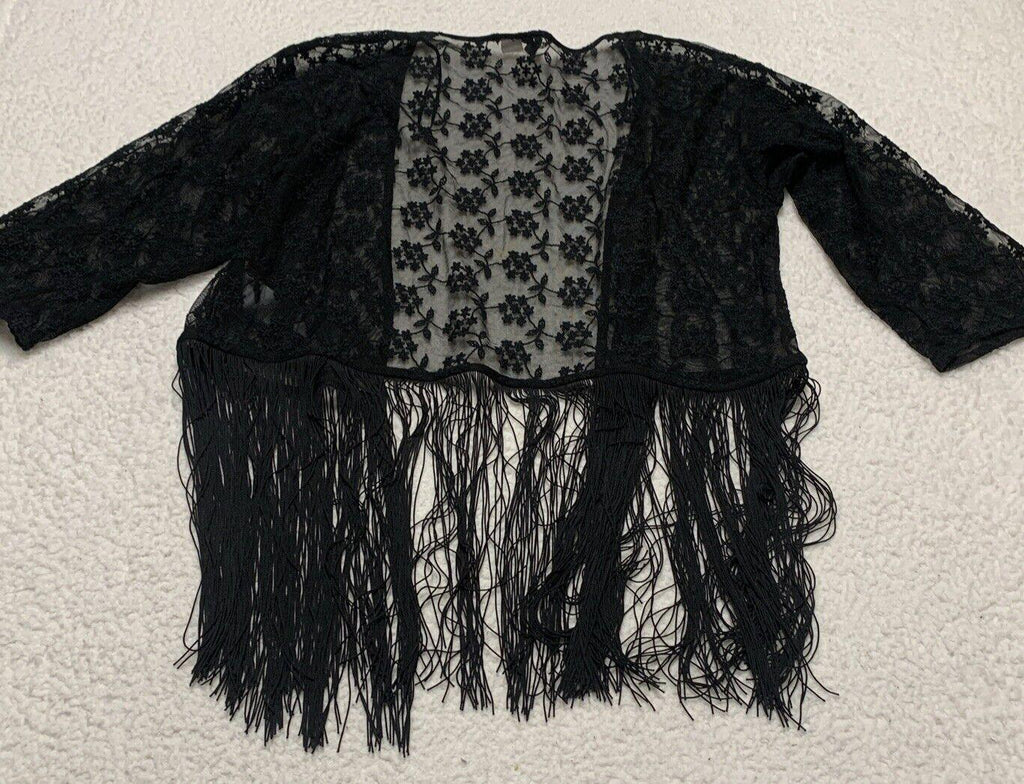 Bufanda tipo chal con flecos de encaje negro para mujer, talla S, estilo bohemio grunge, de H&amp;M