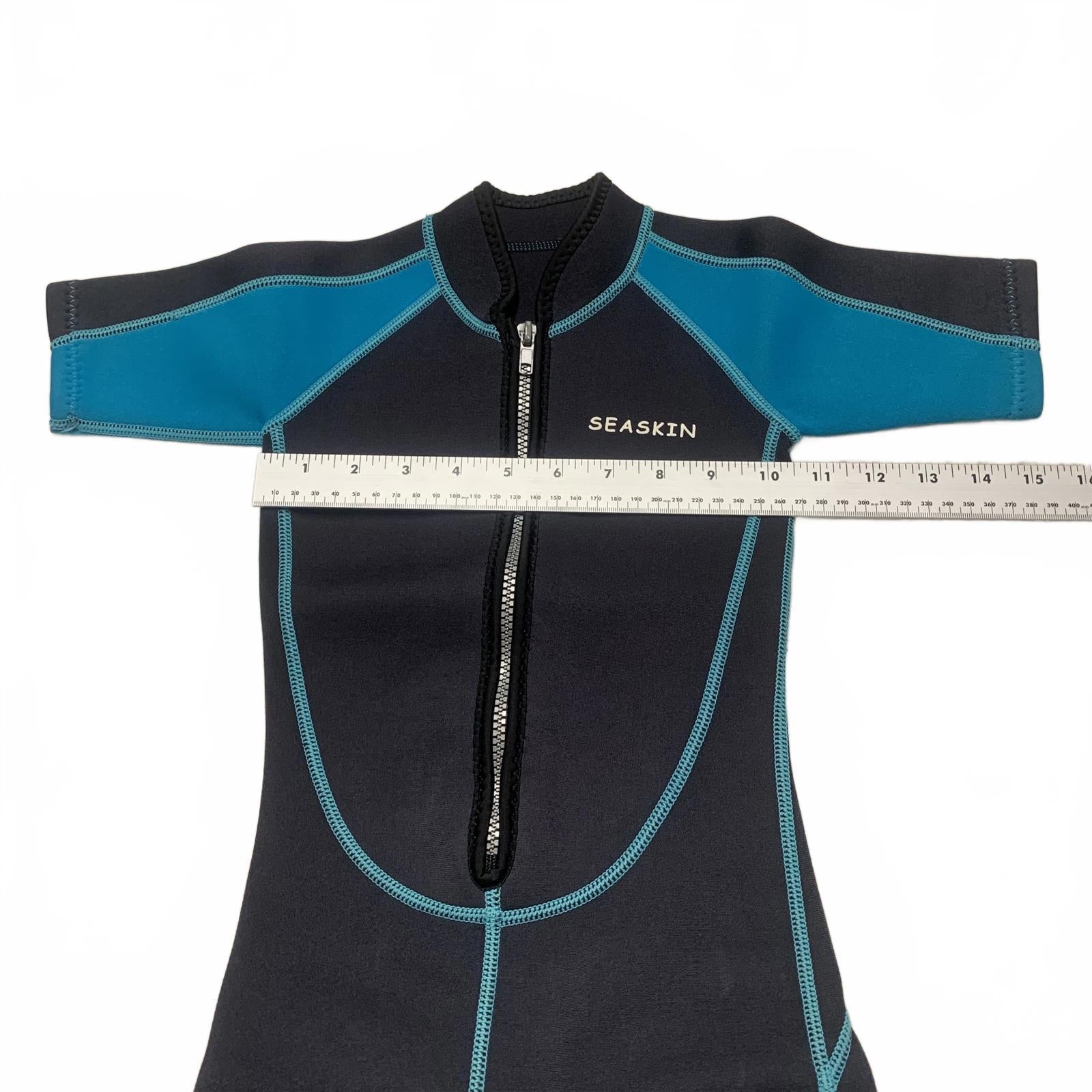 Traje de baño unisex Seaskin para niños, talla 3, color negro y verde azulado, de manga corta