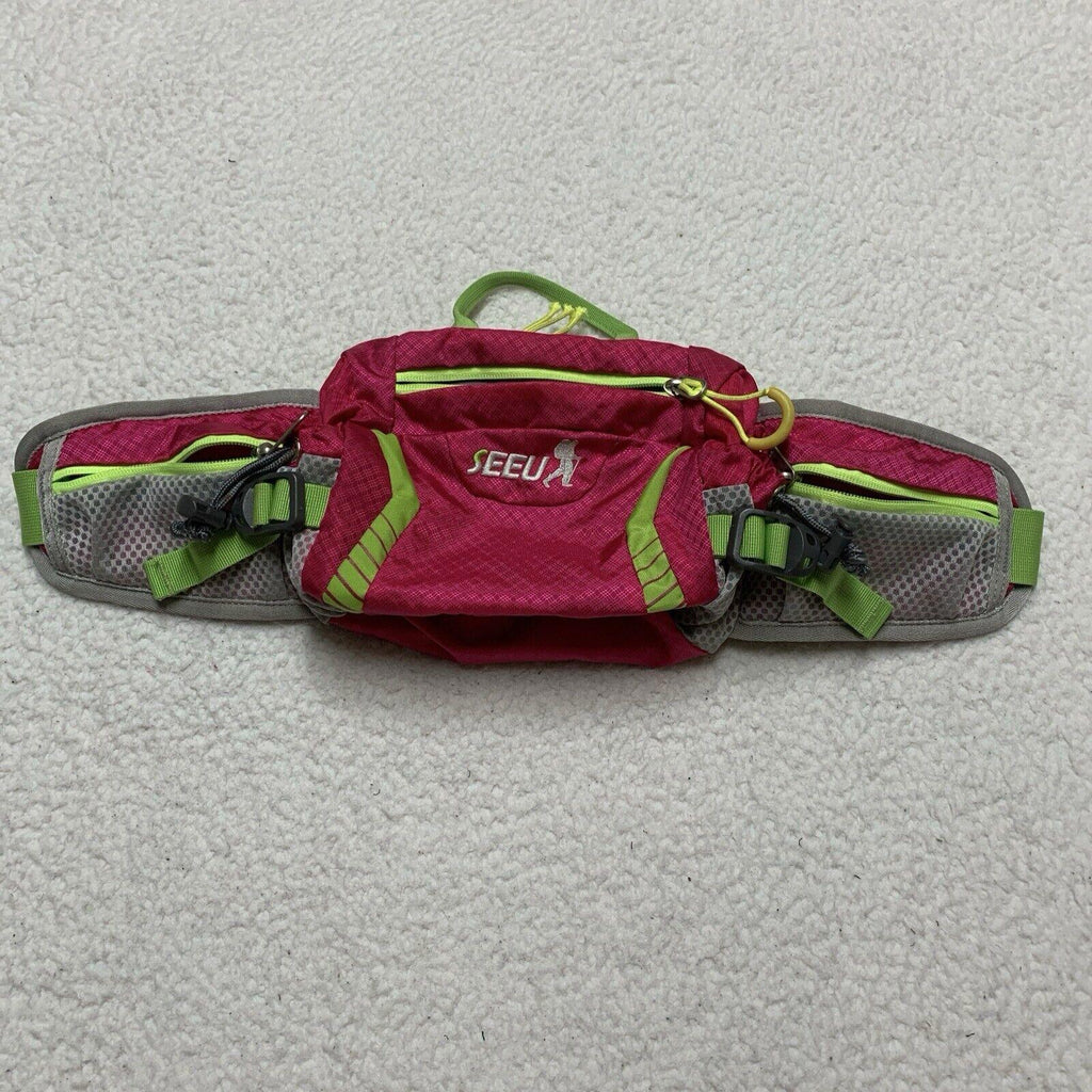 Riñonera SEEU gris, rosa y verde, bandolera, para senderismo y senderismo
