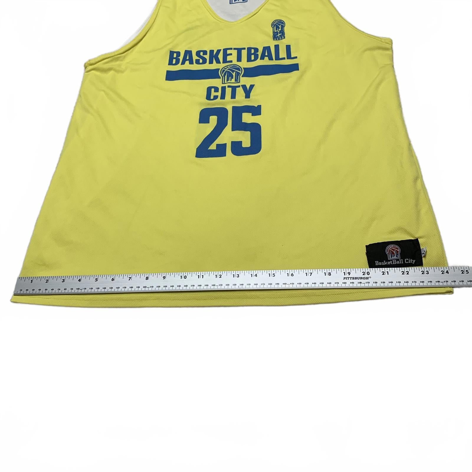 Camiseta sin mangas reversible amarilla y blanca grande para hombre de BasketBall City, número 25