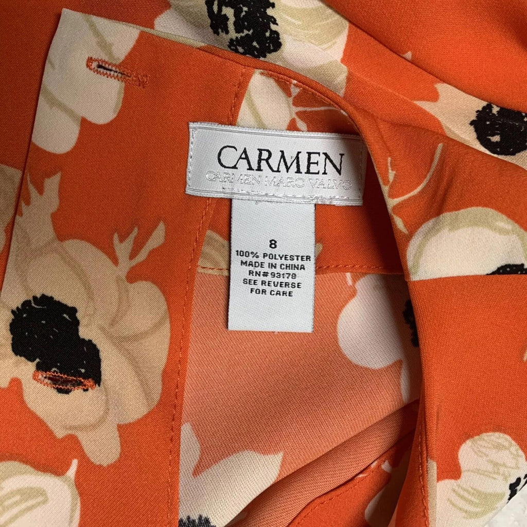 Blusa con mangas acampanadas y estampado floral naranja de Carmen Marc Valvo para mujer, talla 8