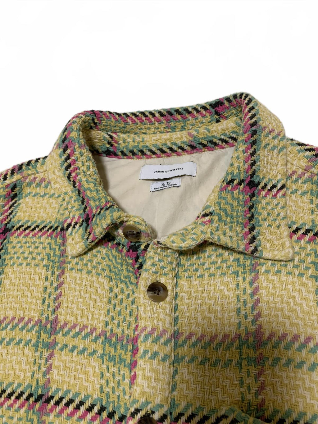 Chaqueta de cuadros tejidos con botones para mujer de Urban Outfitters, talla XL, estilo bohemio-chic, India