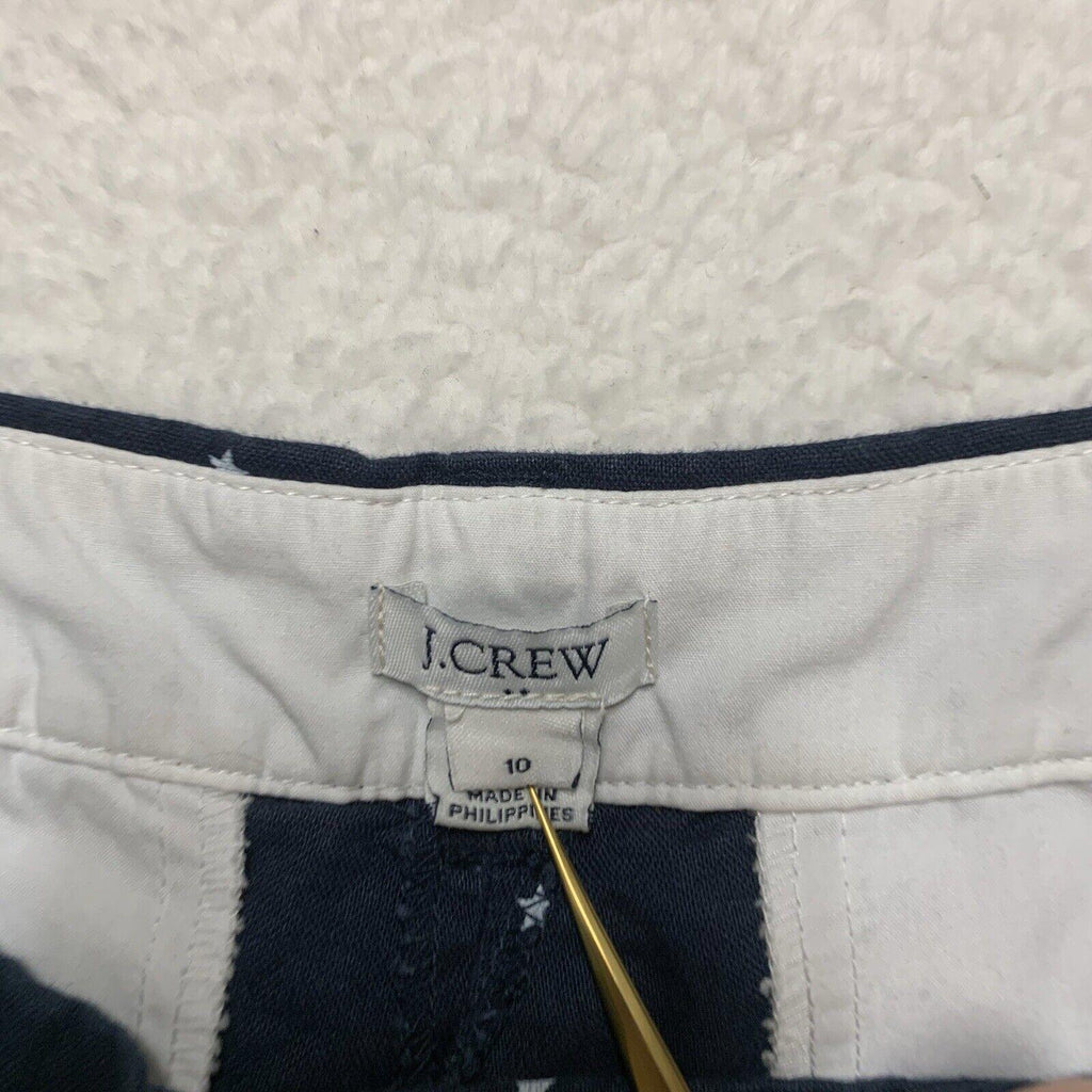 Pantalones cortos de lino y algodón con dobladillo festoneado de J Crew, talla 10, estampado de estrellas en azul marino y blanco