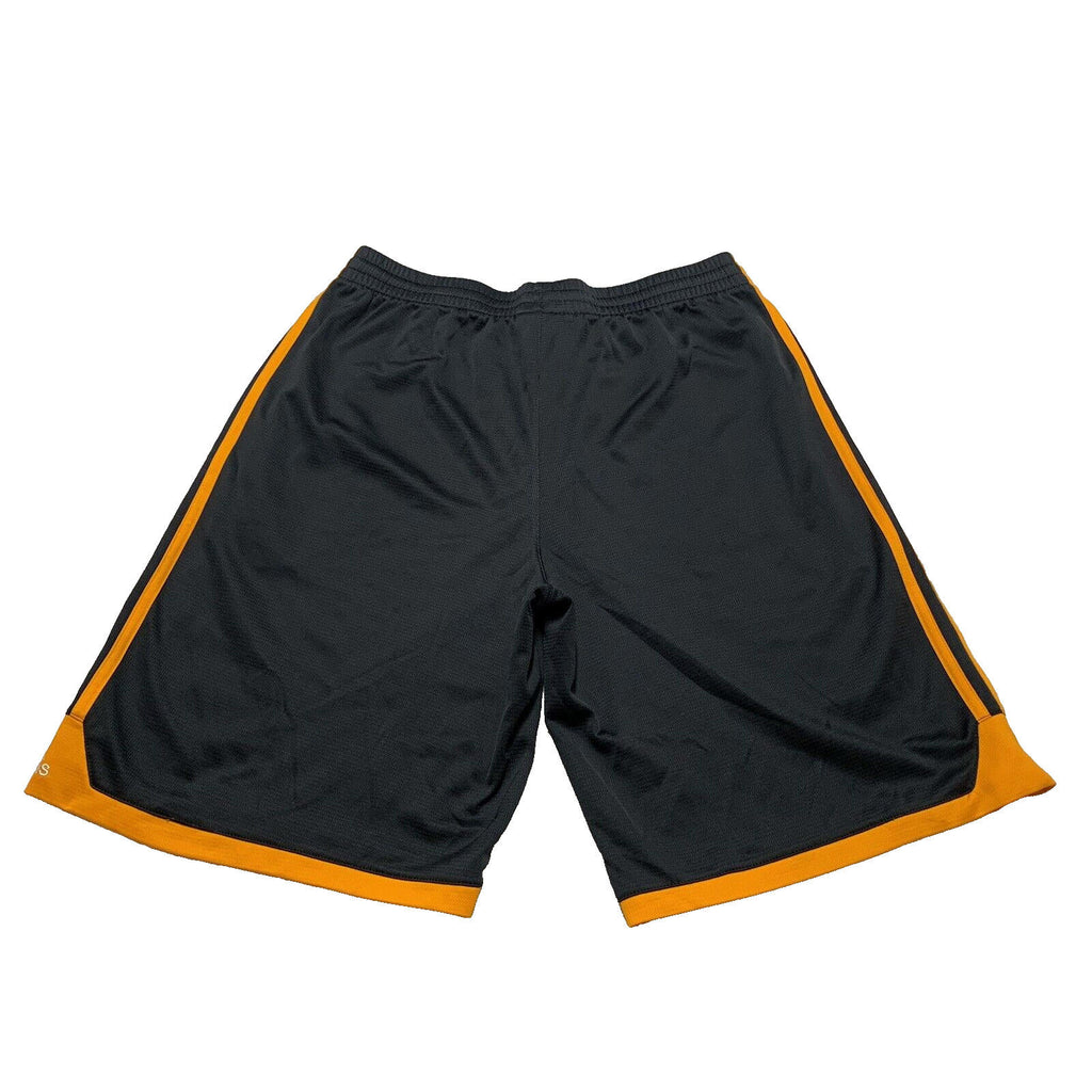 Pantalón corto deportivo Adidas para niño, talla XL 18, color gris oscuro y naranja, con 3 rayas - Baloncesto