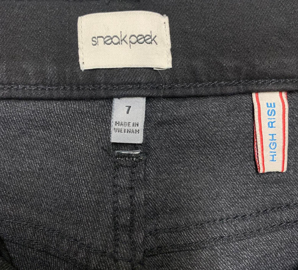 Adelanto de los jeans con cordones laterales lavados en negro, talla 7 para jóvenes, 27.5 x 27