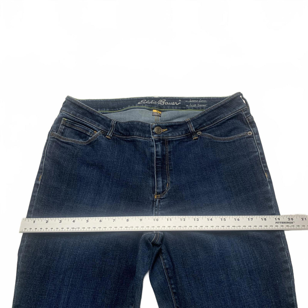 Vaqueros ajustados, rectos y curvilíneos de Eddie Bauer para mujer, talla 10, azul oscuro, lavado, ancho 31 x largo 29,5