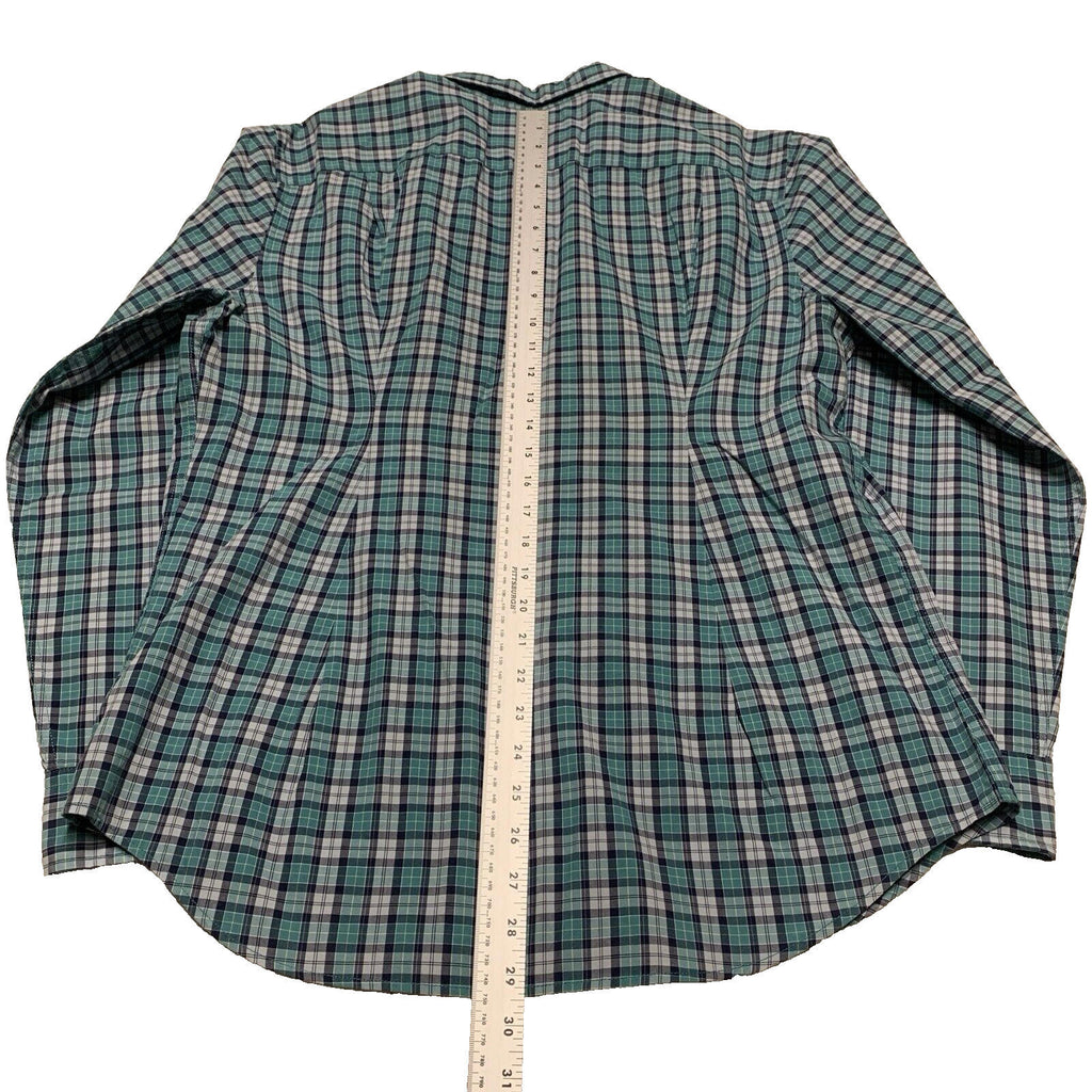 Camisa abotonada azul verdoso de manga larga a cuadros para mujer de American Eagle, talla grande