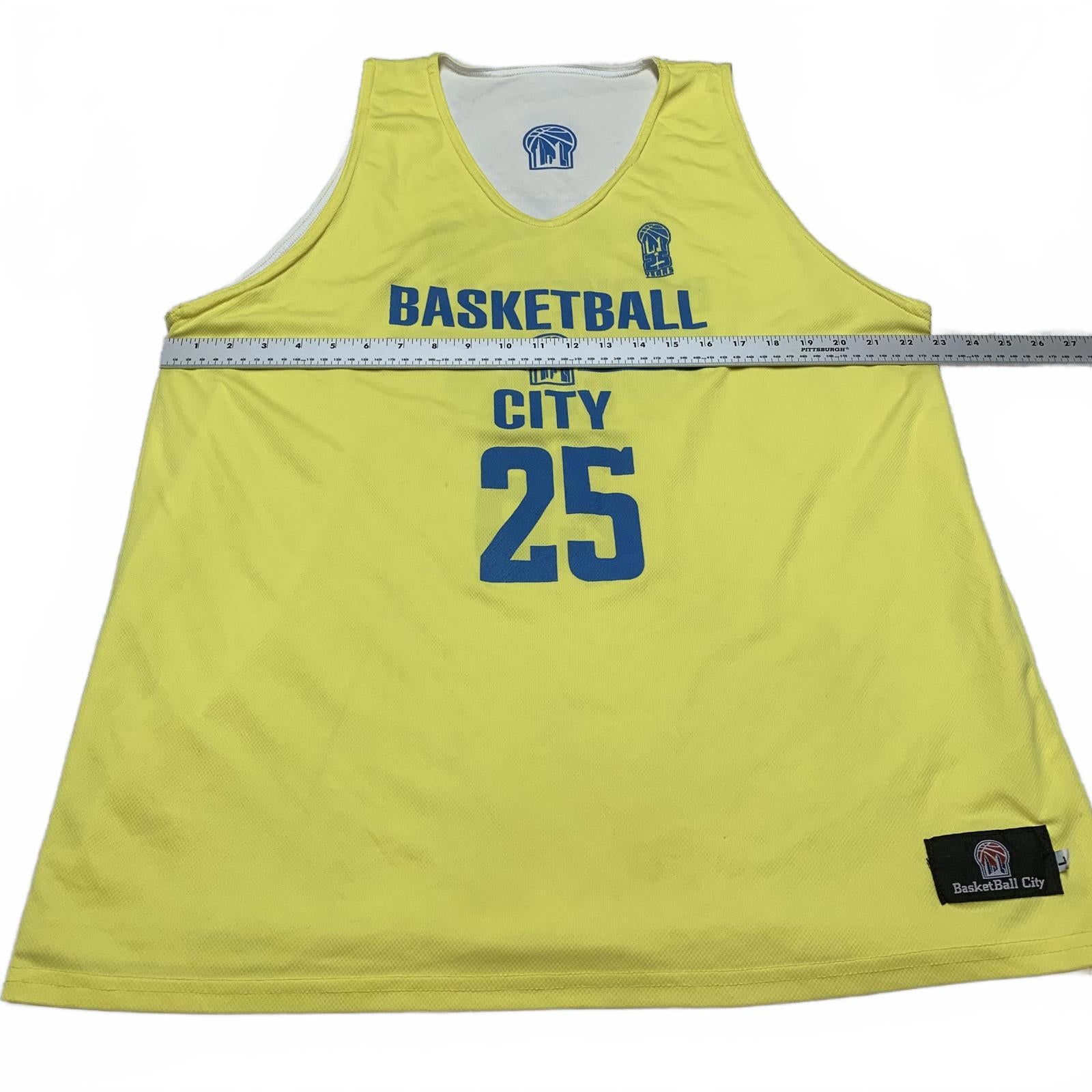 Camiseta sin mangas reversible amarilla y blanca grande para hombre de BasketBall City, número 25