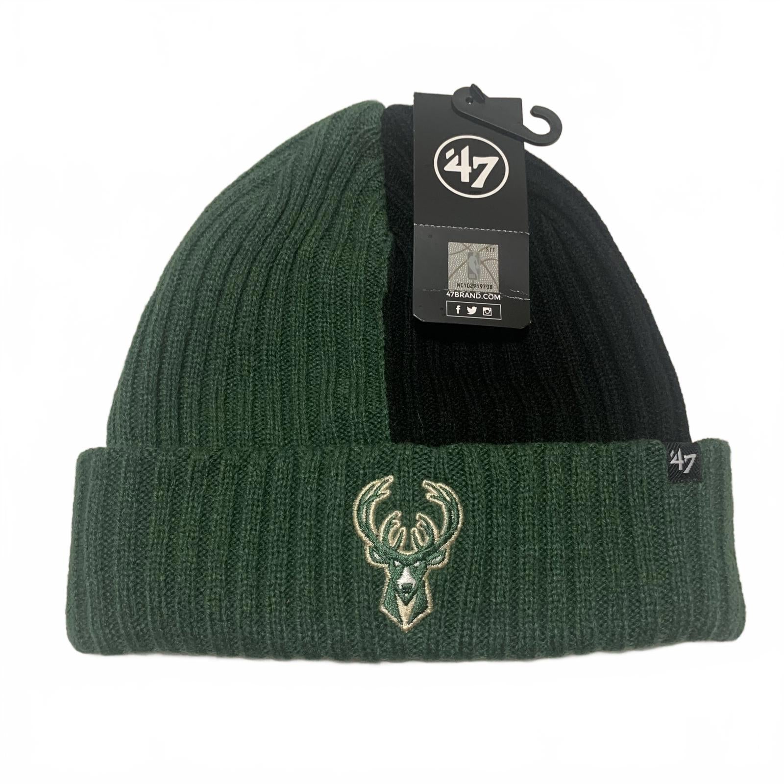 Gorro NBA Milwaukee Bucks de '47 Brand, tejido negro y verde, OSFA, nuevo