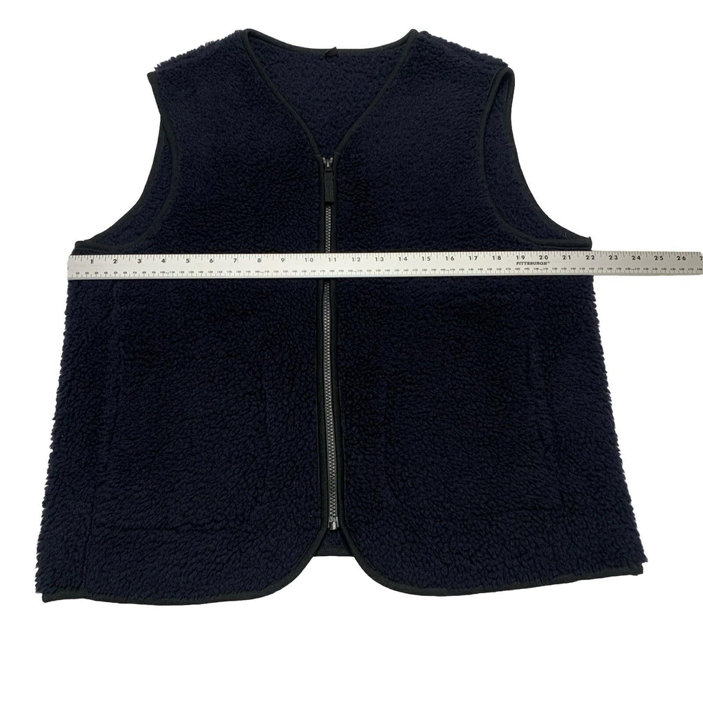 Chaleco pequeño azul marino UNIQLO para mujer, chaqueta de forro polar con cuello en V y cremallera completa, de imitación sherpa