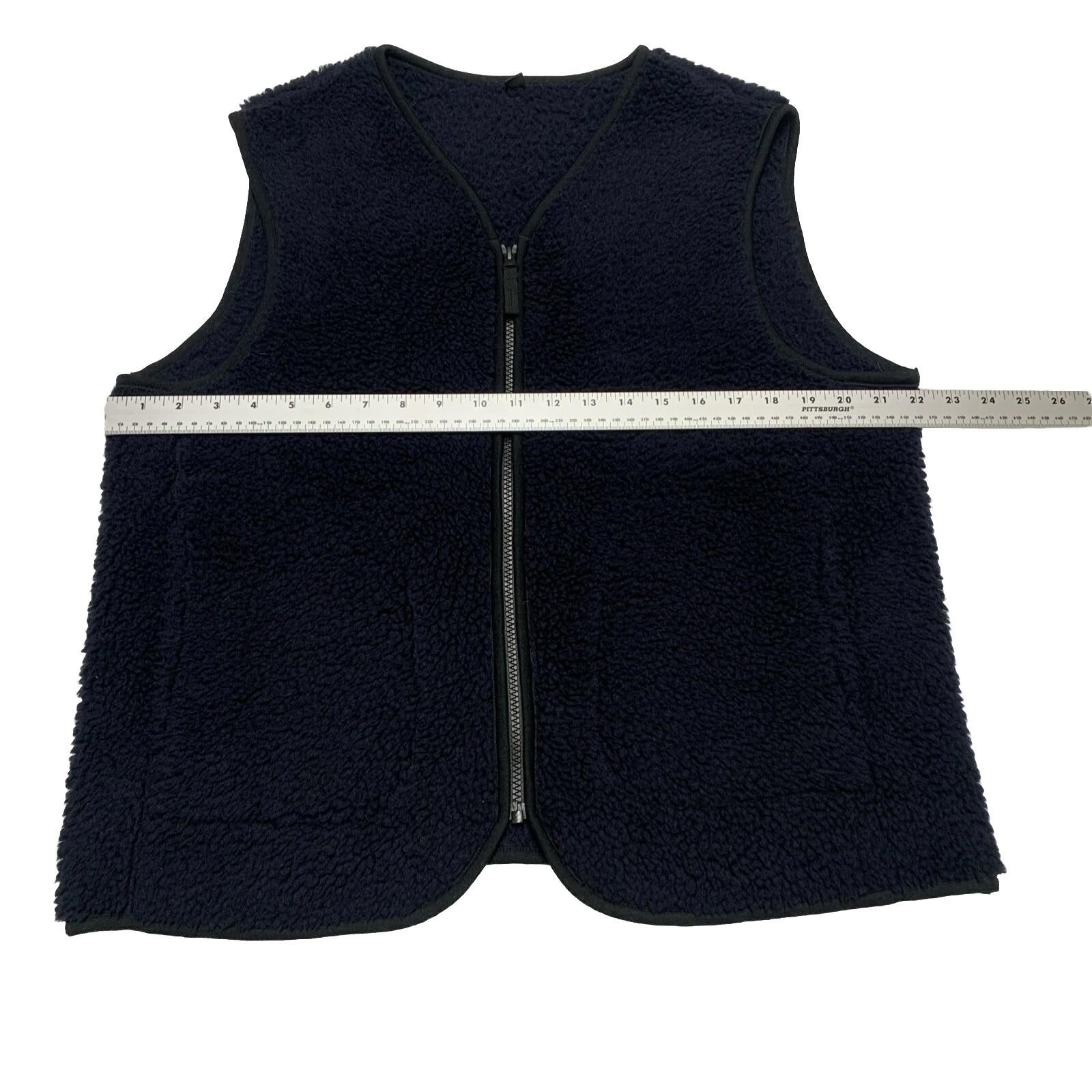 Chaleco pequeño azul marino UNIQLO para mujer, chaqueta de forro polar con cuello en V y cremallera completa, de imitación sherpa