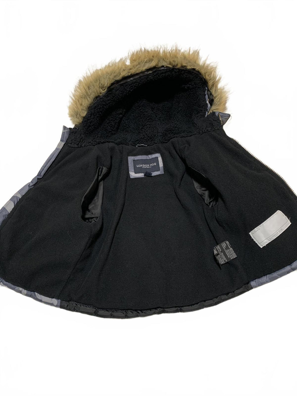 Abrigo de invierno London Fog para niños, talla 3T, negro, con forro polar y capucha de piel sintética extraíble