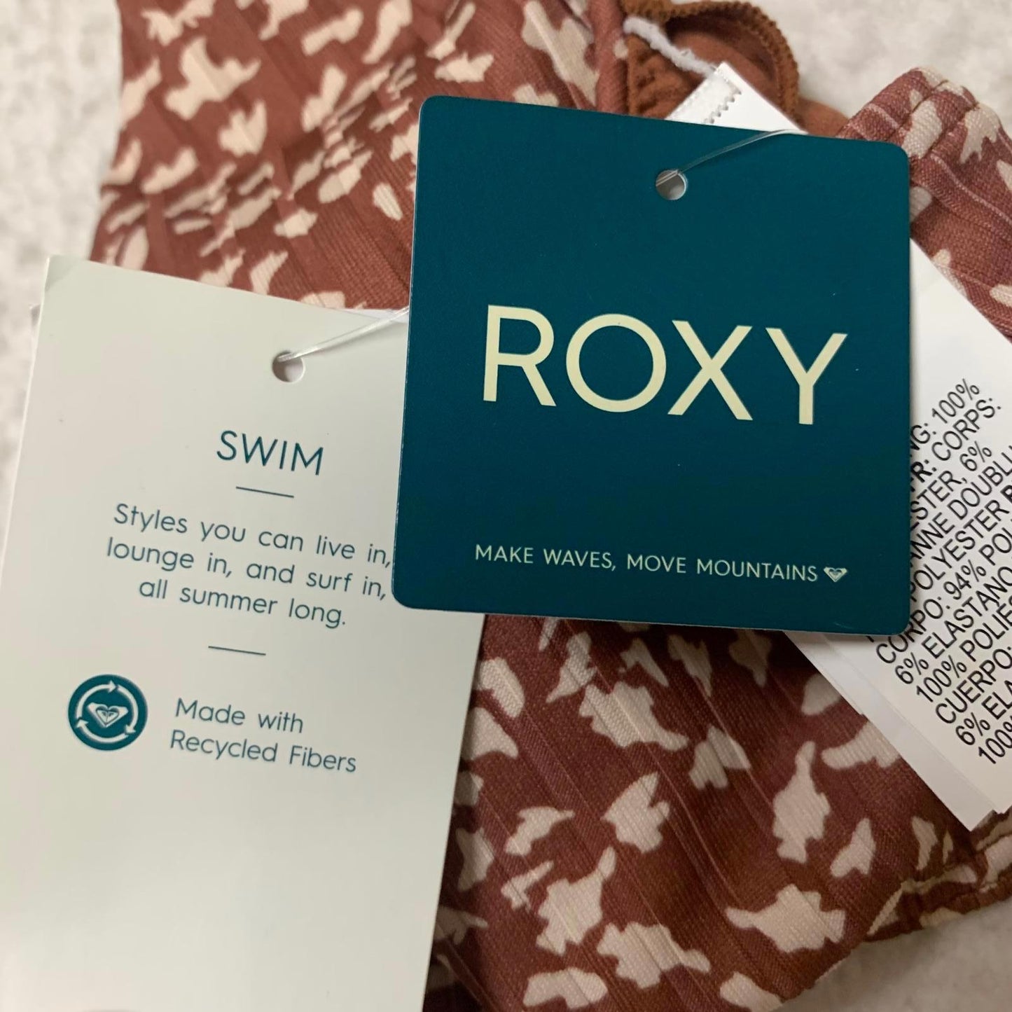 Roxy Love the Surf Knot Bikini Top Women's Sz L Brown Print Swimwear