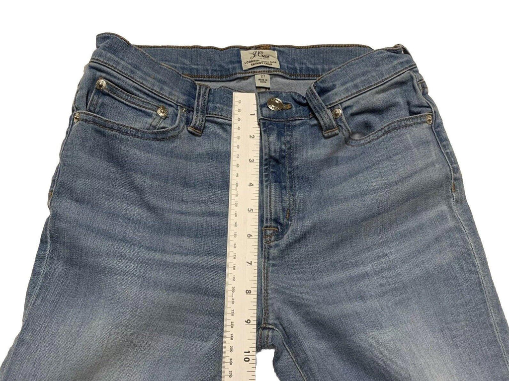 Vaqueros J. Crew para mujer, talla 27, lavado azul claro, pitillo, corte desgastado, dobladillo sin rematar