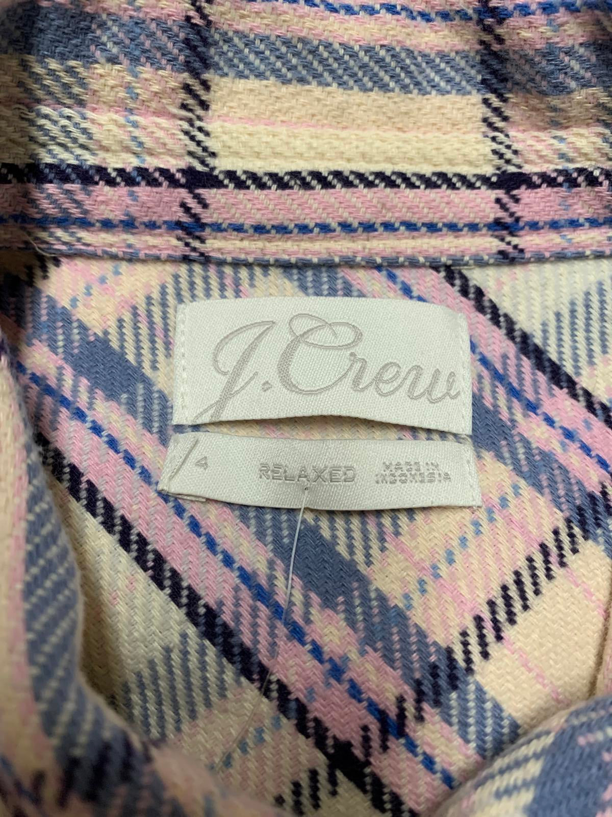Camisa de franela para mujer J. Crew, talla 4, color lavanda, cuadros pastel, algodón con broches de perlas