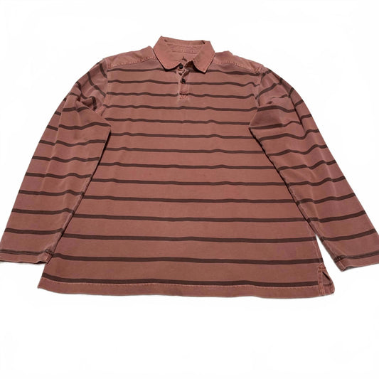 L.L. Bean Men's Size Large Rust Striped Long Sleeve Polo Shirt