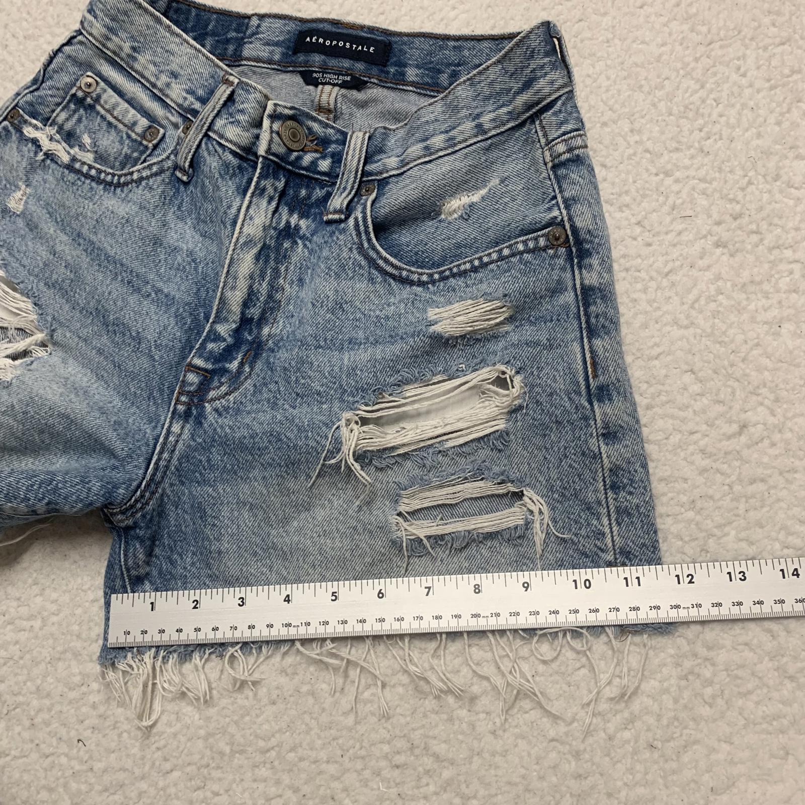 Pantalones cortos vaqueros desgastados de cintura alta de Aeropostale para mujer, talla 4, de mezclilla azul rotos