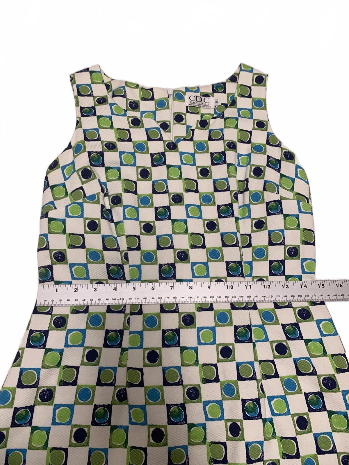 Vestido CDC Petites geométrico sin mangas, corte A, talla 8P, verano - Hecho en EE. UU.