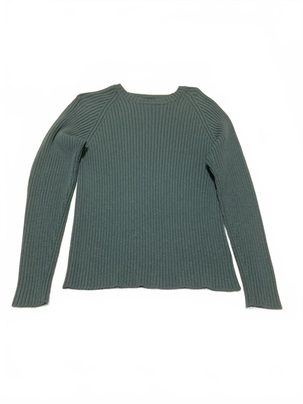 Suéter Lands' End de los años 90 para hombre, talla 38/40, cuello redondo, tejido acanalado, verde, fabricado en EE. UU.