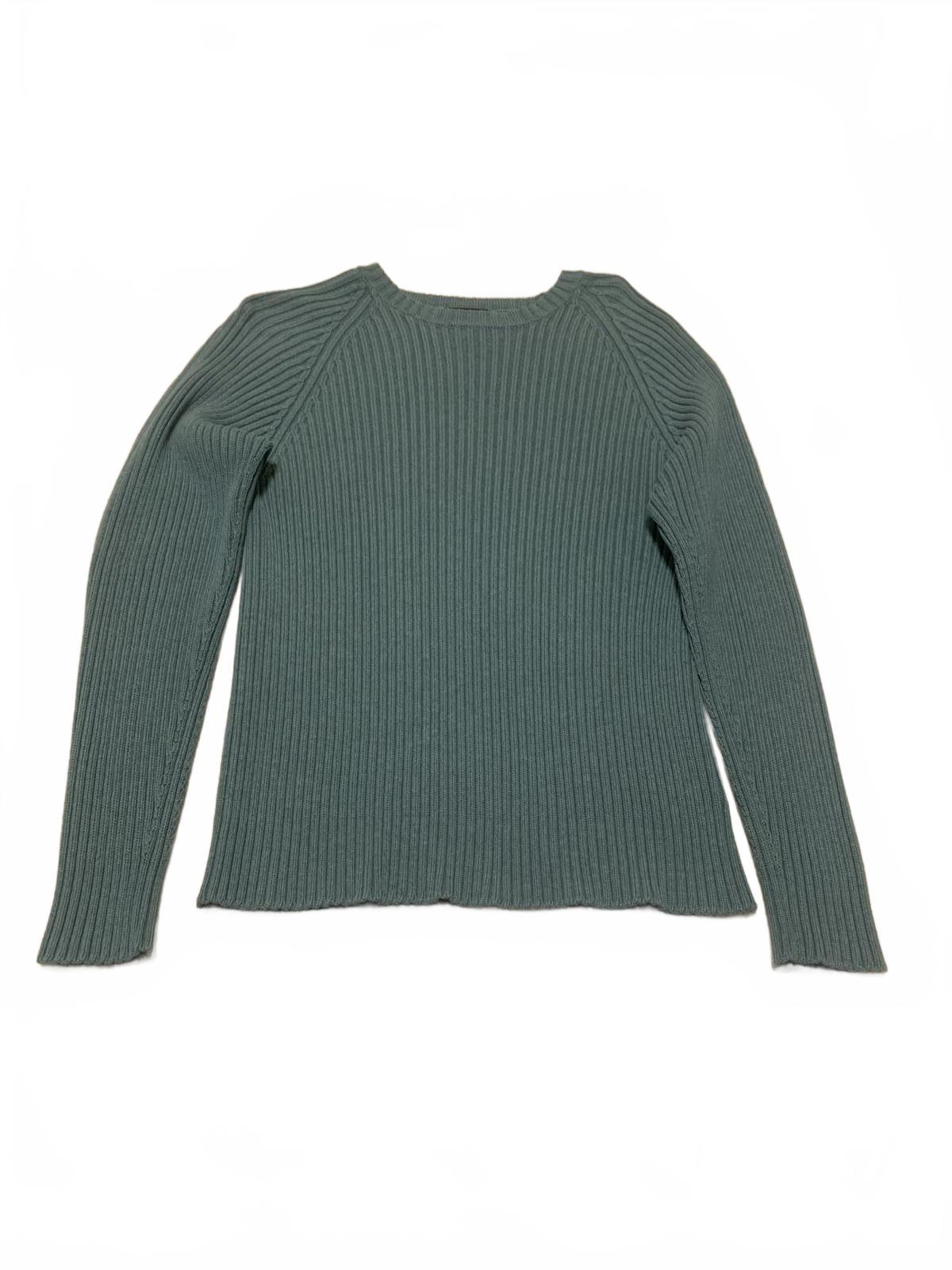 Suéter Lands' End de los años 90 para hombre, talla 38/40, cuello redondo, tejido acanalado, verde, fabricado en EE. UU.