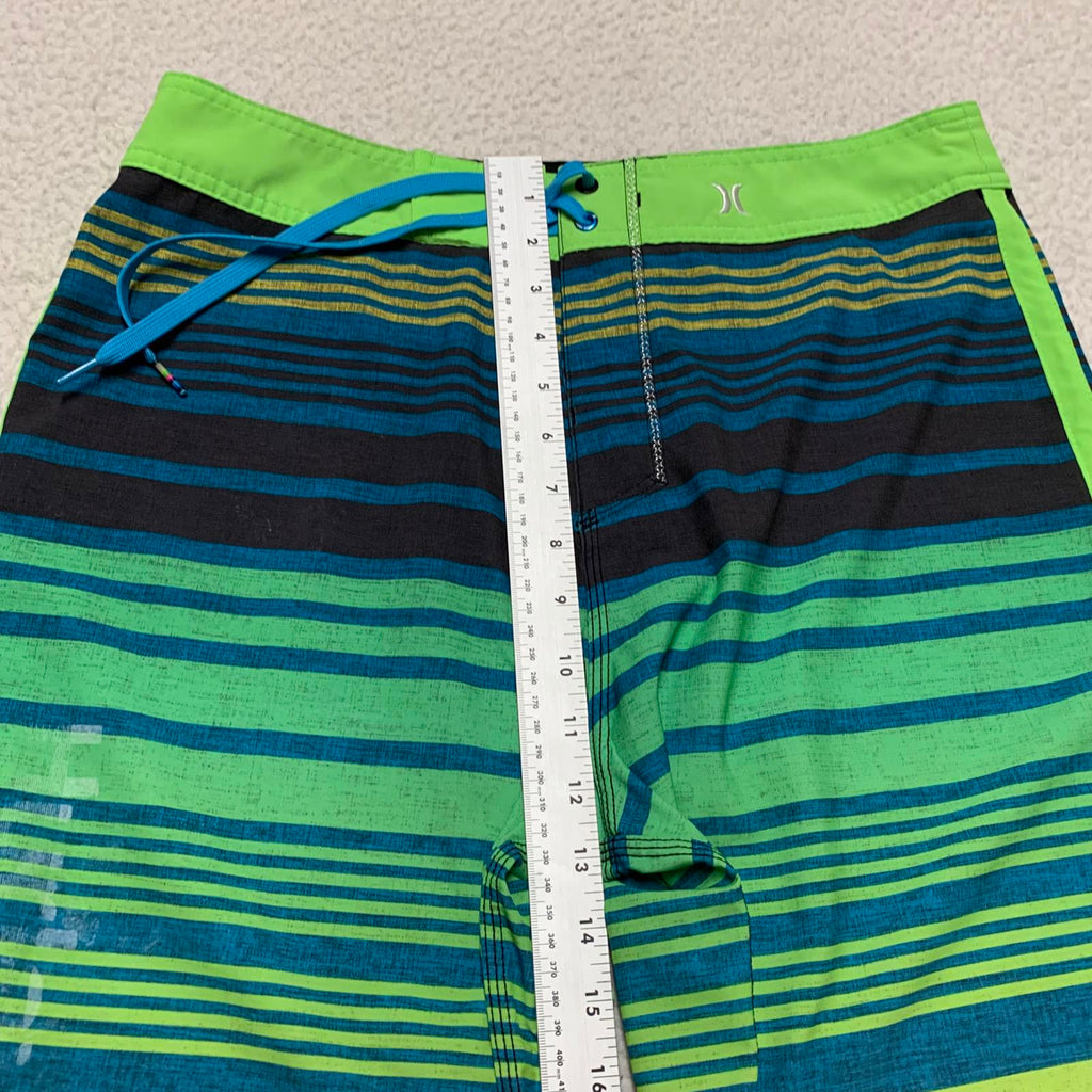 Pantalones cortos de surf Hurley para hombre, talla 32, a rayas, azul y verde, talla 33