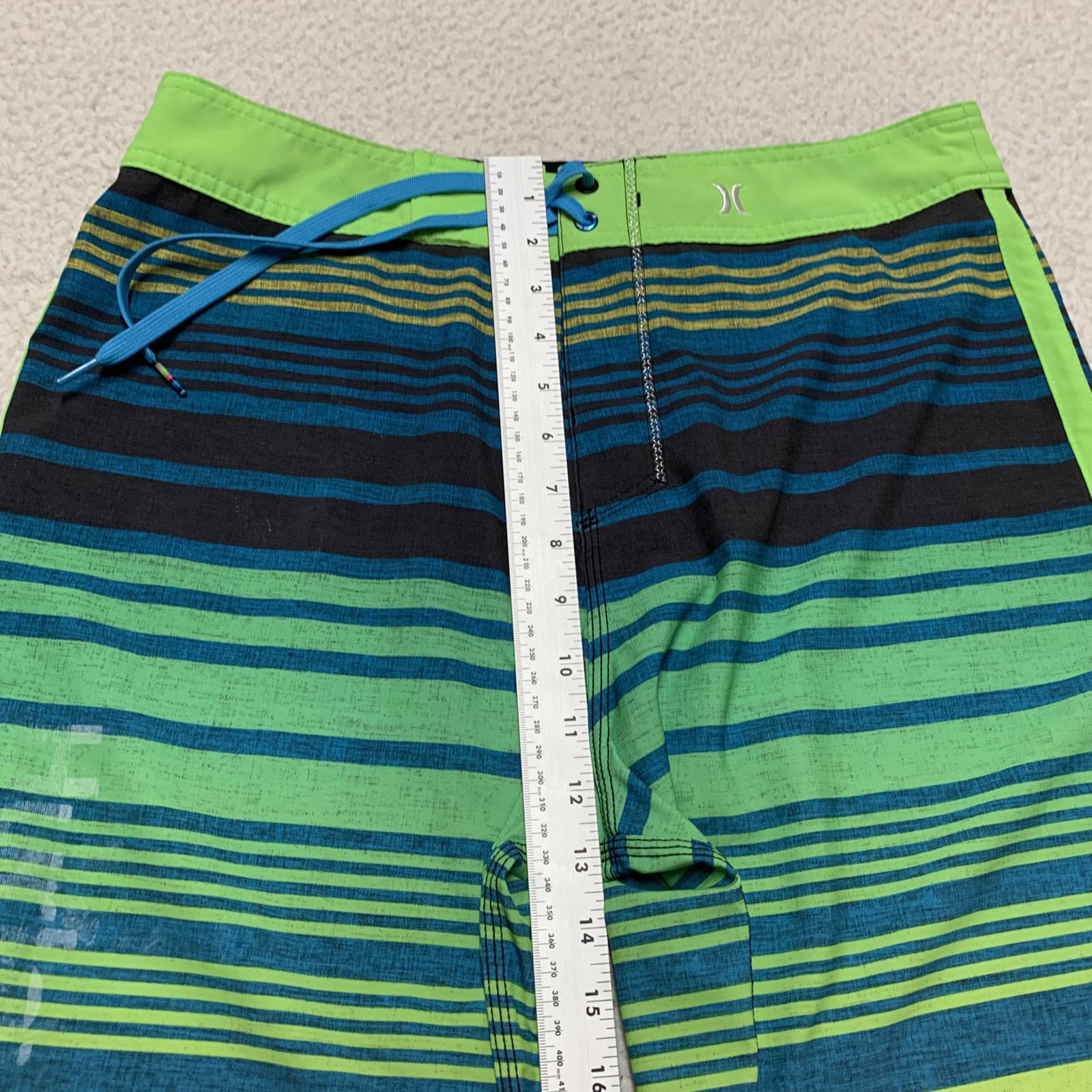 Pantalones cortos de surf Hurley para hombre, talla 32, a rayas, azul y verde, talla 33