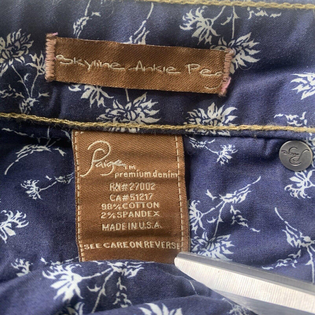 Jeans Paige Skyline para mujer, talla 26, ajustados, con pierna al tobillo, tiro bajo, desgastados, ancho 28 x 29 L