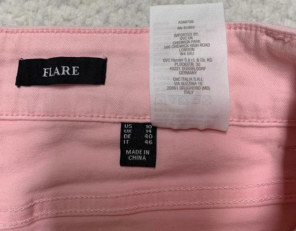 Vaqueros acampanados suaves de mezclilla rosa de Susan Graver para mujer, talla 10, 29,5 x 23 L (talla real)