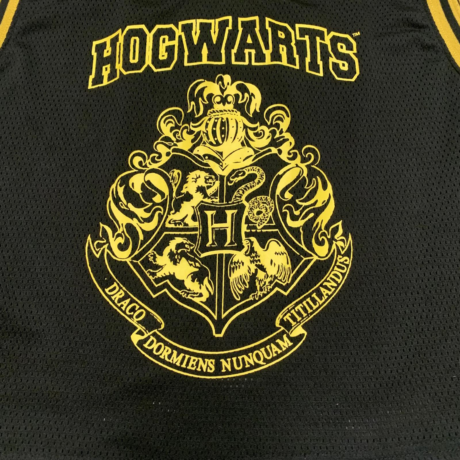 Top corto de malla con el escudo de Hogwarts, unisex, talla L, negro y amarillo, de Harry Potter para niños