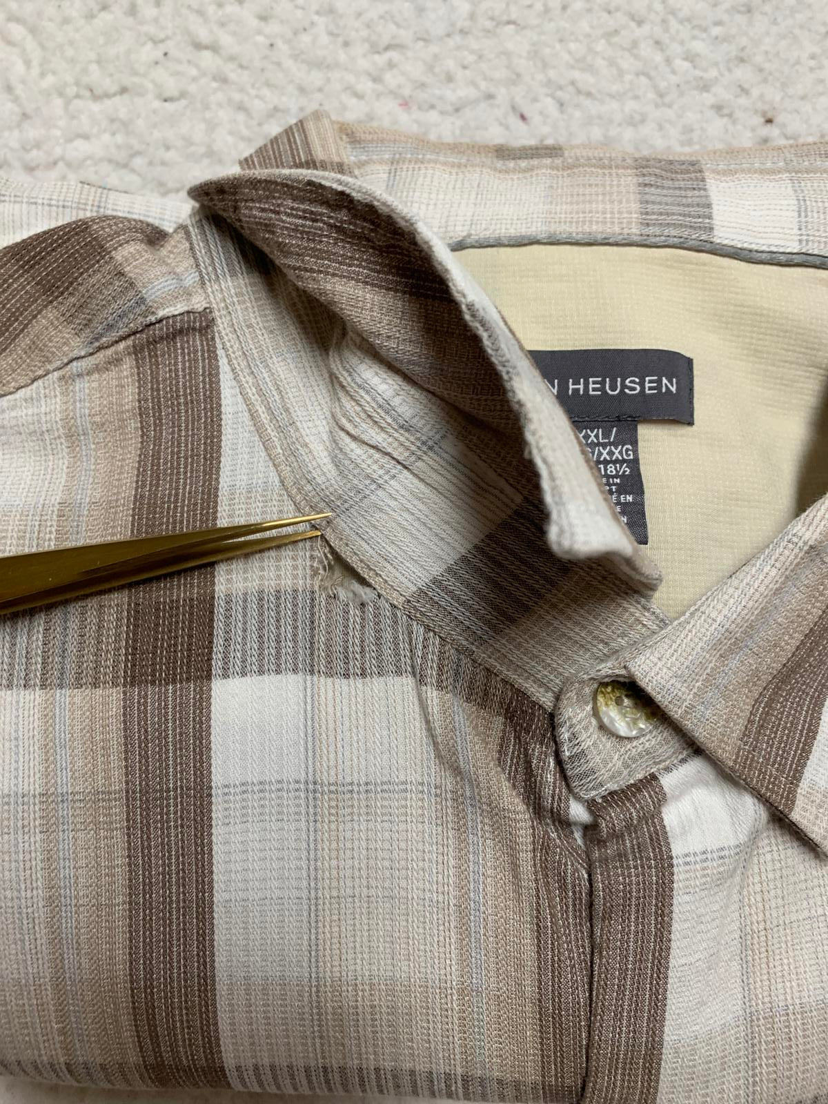 Van Heusen Mens Size XXL Beige Plaid Short Sleeve Button Shirt
