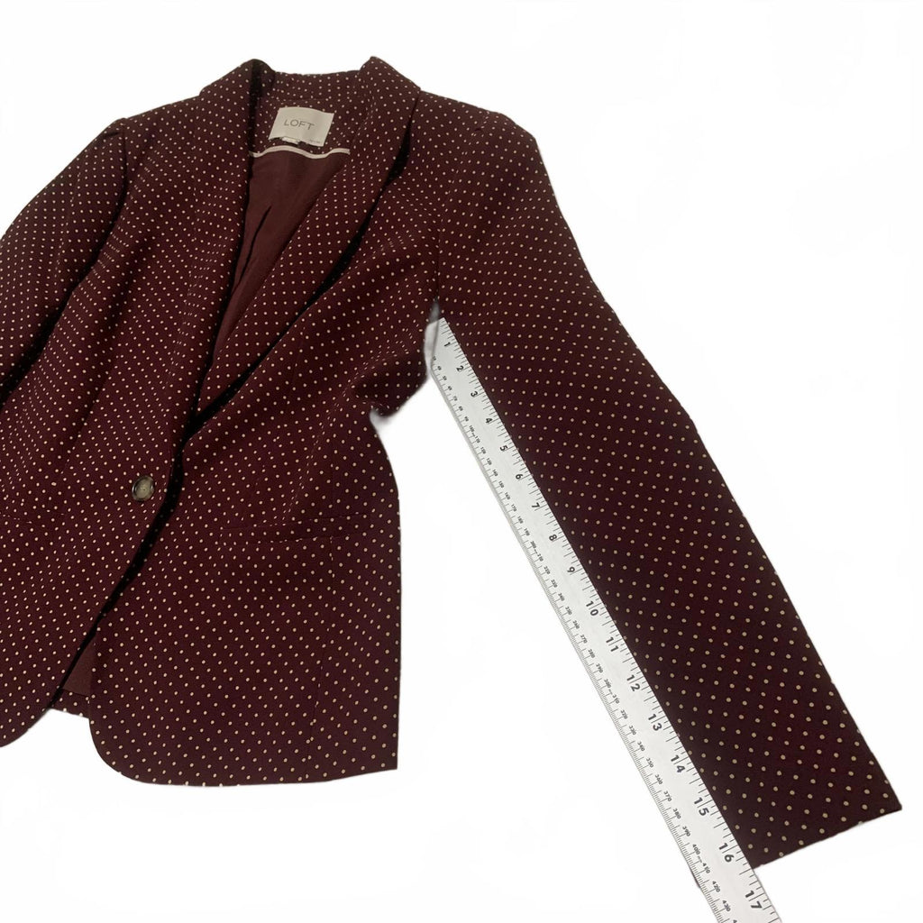 LOFT Ann Taylor Women's Jacket Size S Petite Burgundy Polka Dot Blazer