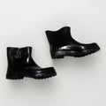 DEW Rubber Sole Rain Women's Boots Sz 11 Shiny Black Ankle Height Buckle Pull-on