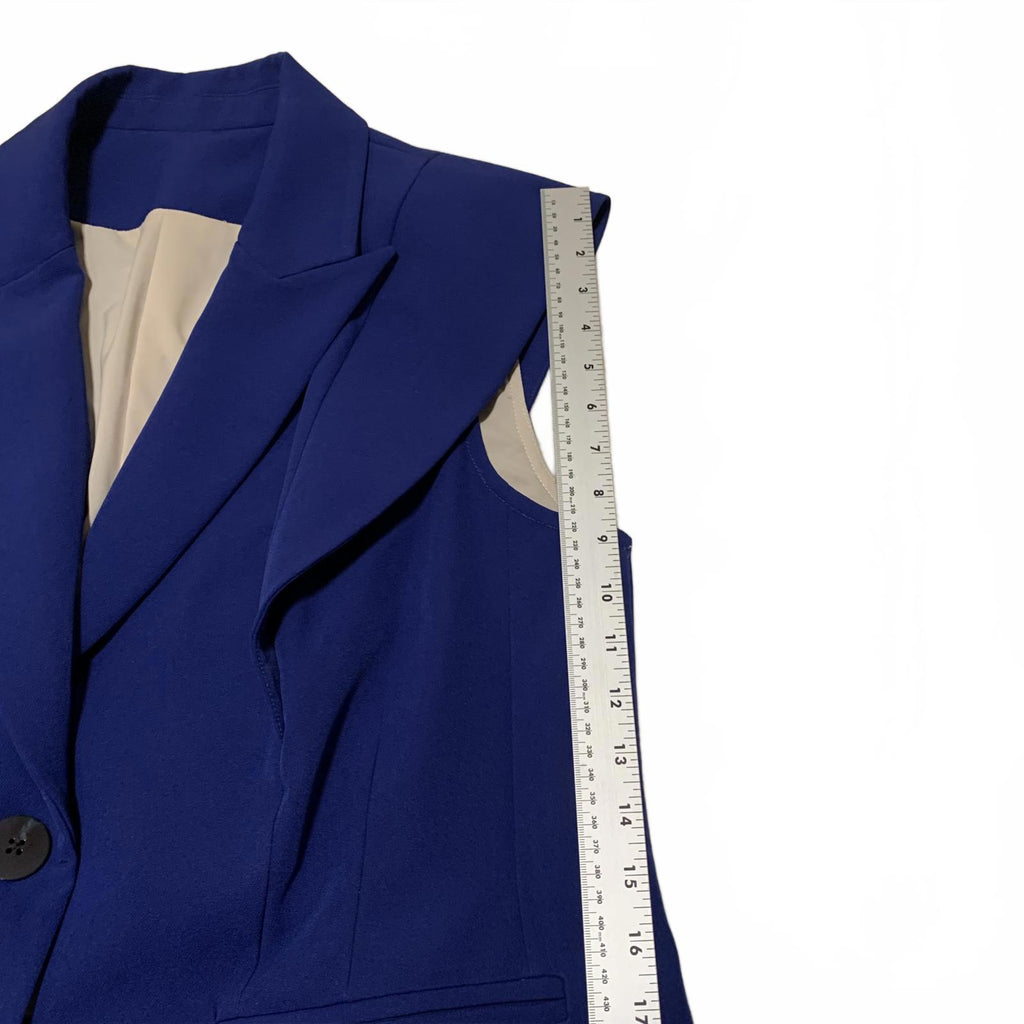 Chaqueta blazer azul rey forrada sin mangas para mujer