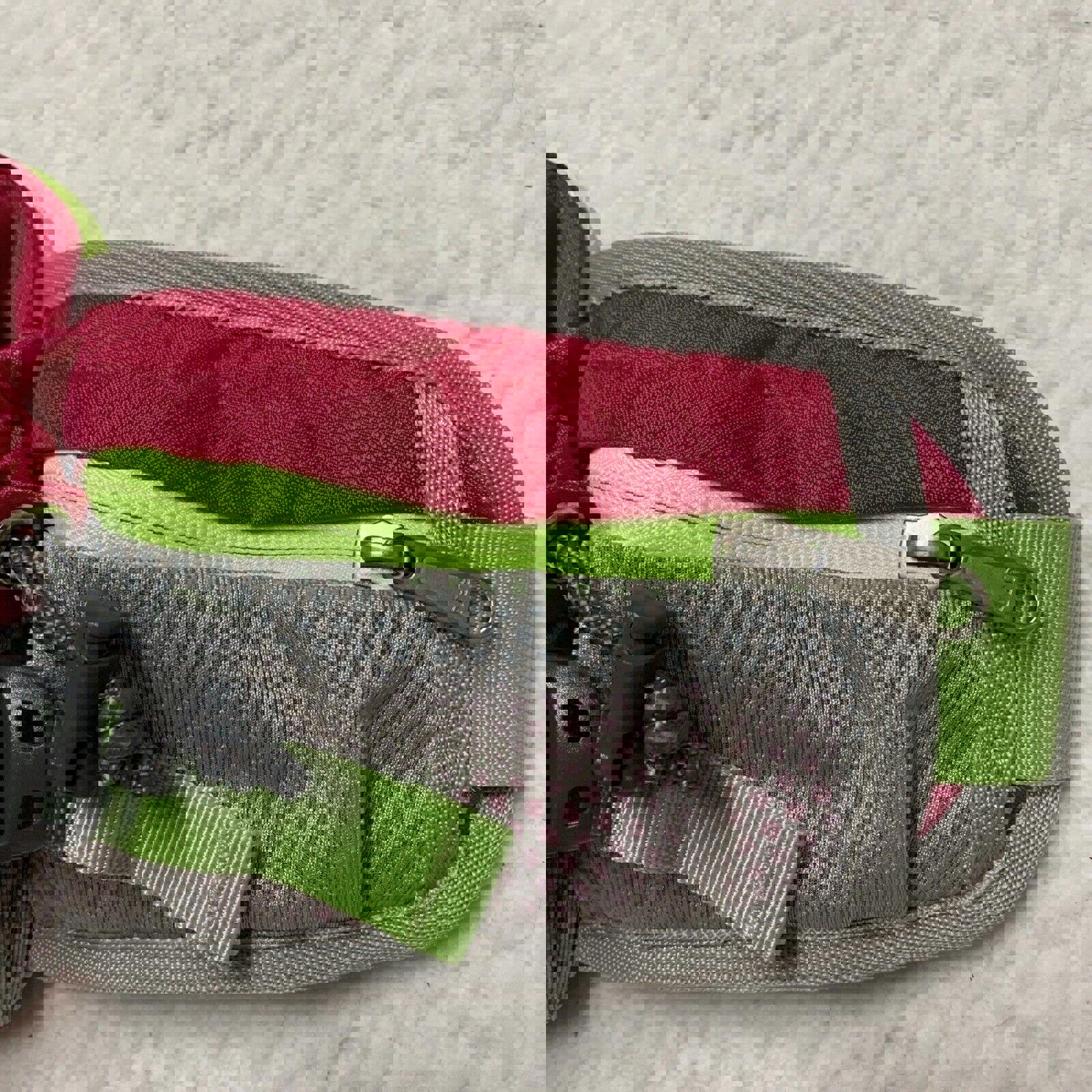 Riñonera SEEU gris, rosa y verde, bandolera, para senderismo y senderismo