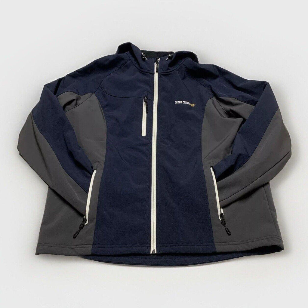 Chaqueta de golf Landway para hombre, con capucha, forro polar, cierre completo y caparazón blando, color azul marino/gris, talla mediana