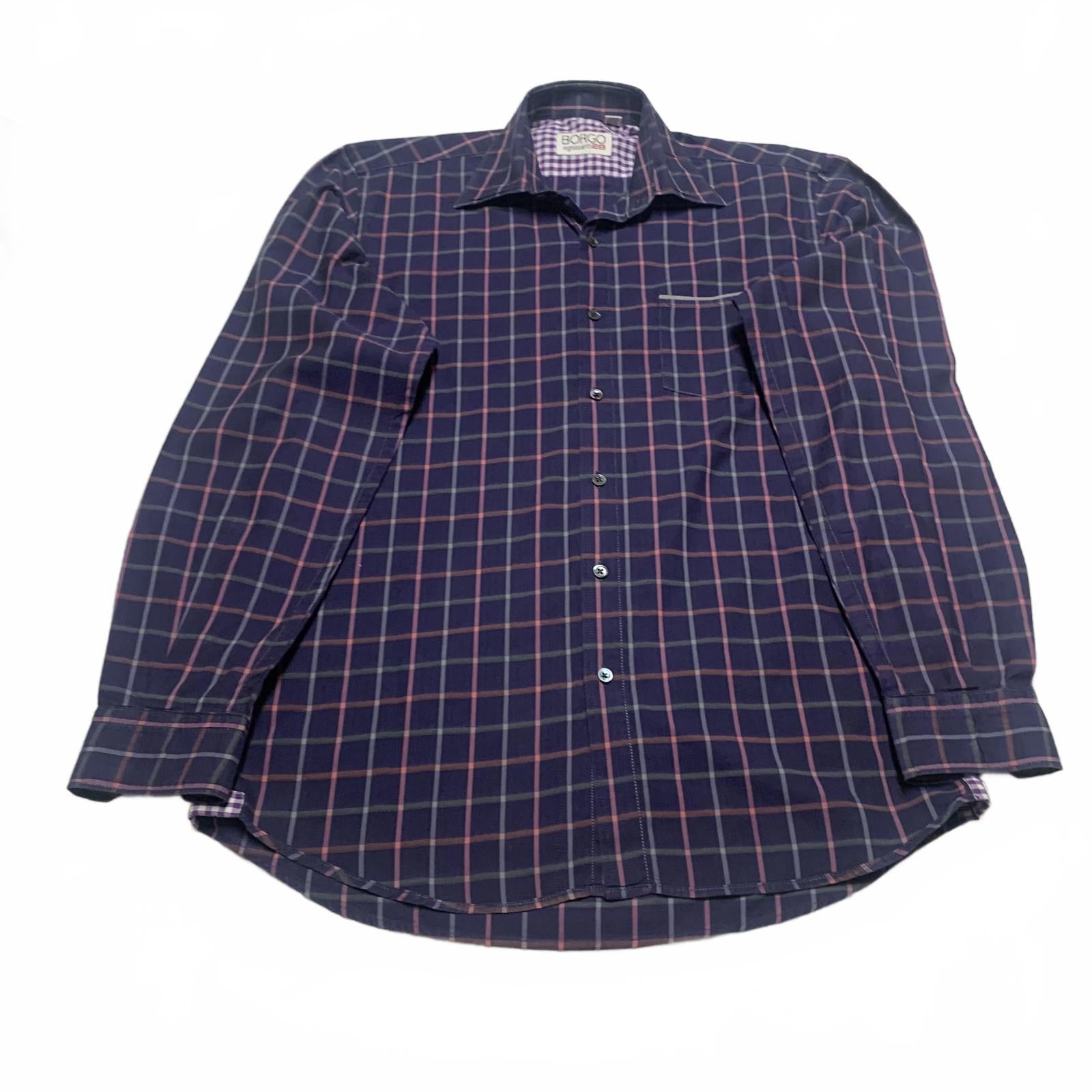 Borgo Ognissanti 28 Camisa de hombre con botones a cuadros azules y cuadros multicolor