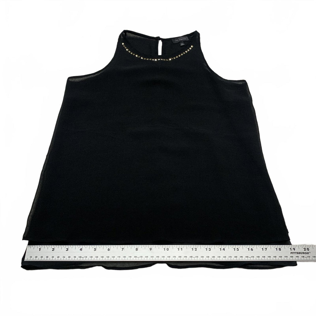 Blusa negra sin mangas con escote tachonado, talla XS para mujer, limitada