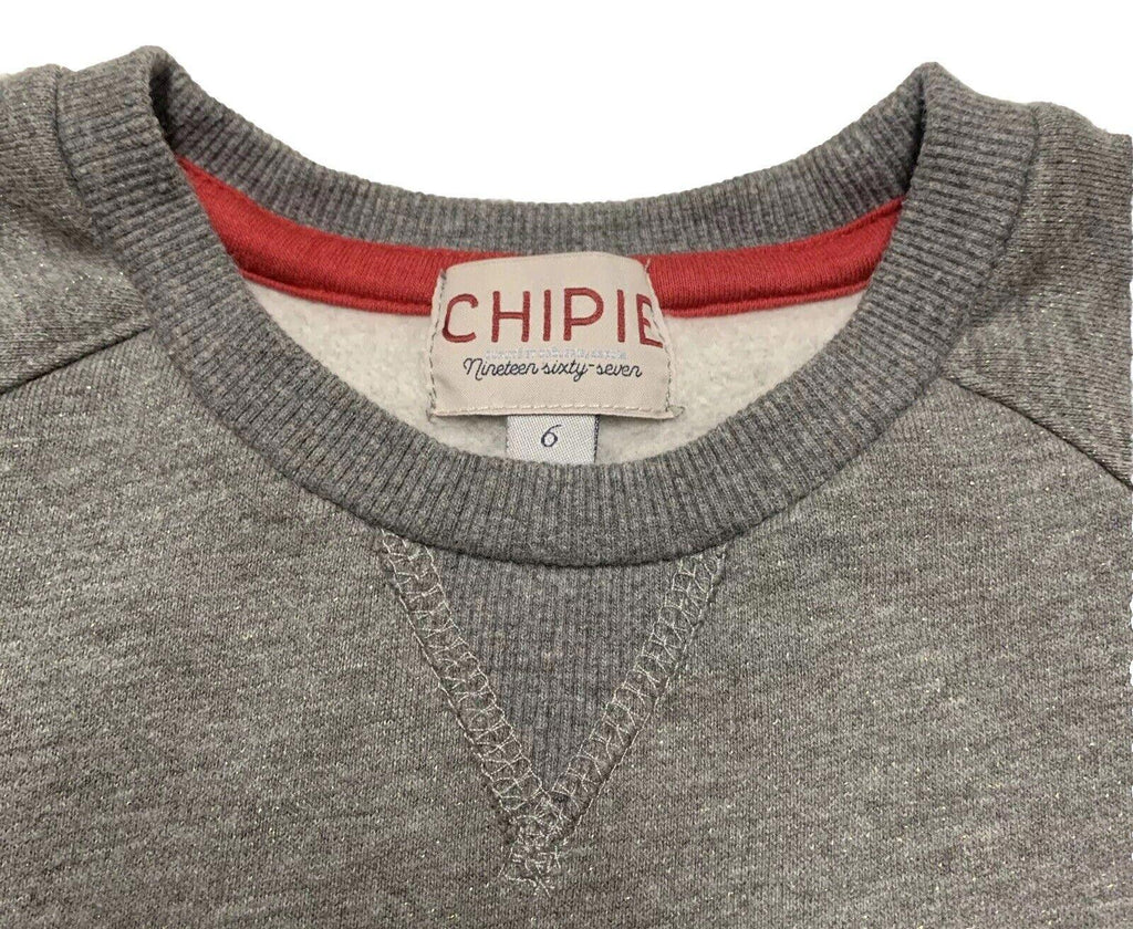 Vestido sudadera de forro polar gris jaspeado Chipie para niñas, talla 6, con purpurina de perro escocés
